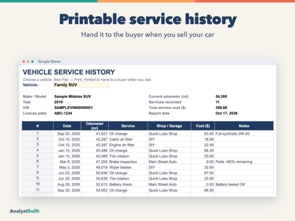 Printable service history: Hand it to the buyer when you sell your car